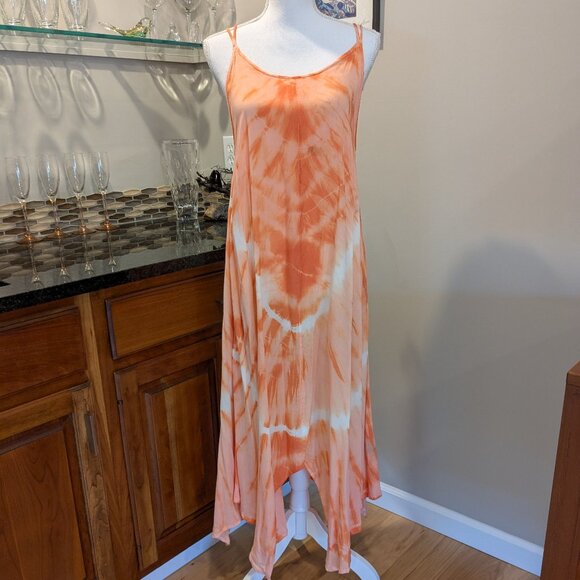 NEW Tie Dye Coverup Swimsuit Cover up Dress Handkerchief Hem Strappy Back NWT - Picture 1 of 5